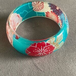 Acrylic Chunky Floral Bangle Bracelet - Multicolor